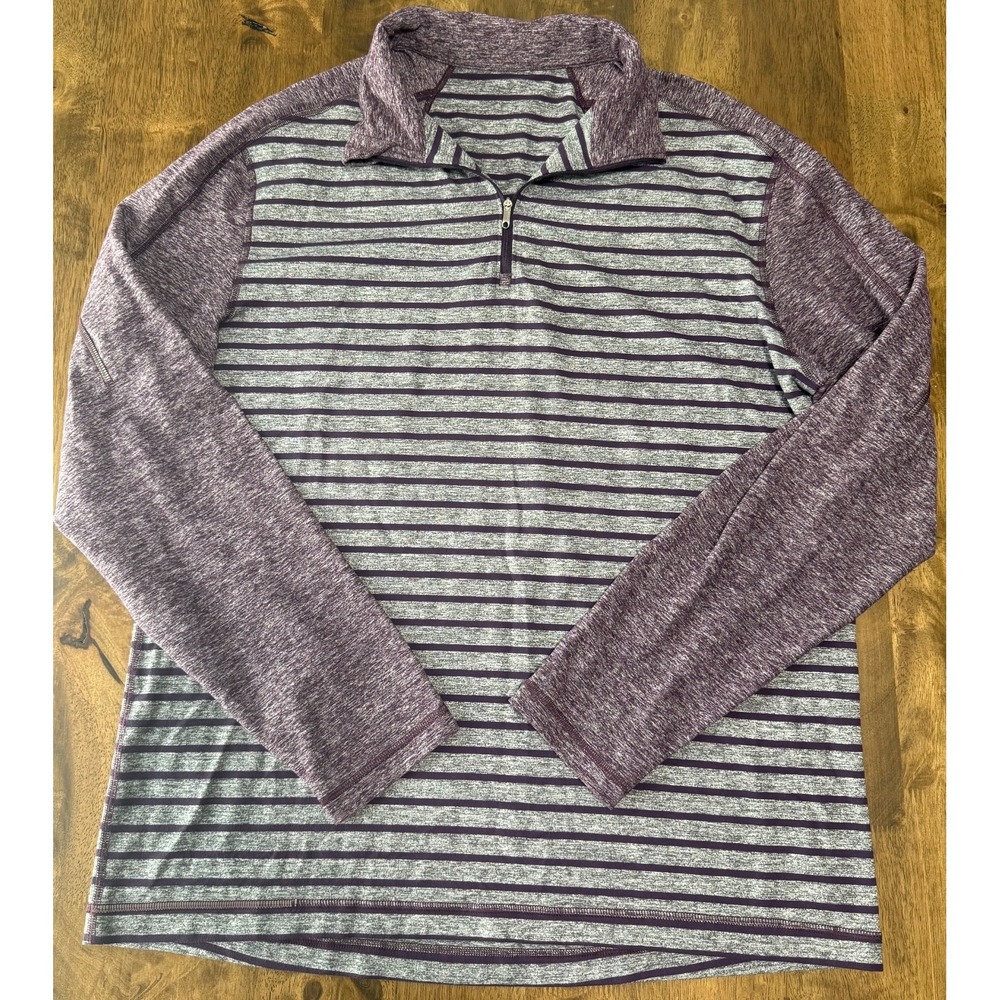 EUC Lululemon Men's Surge Warm 1/2 Zip pullover purple gray striped‎ size L